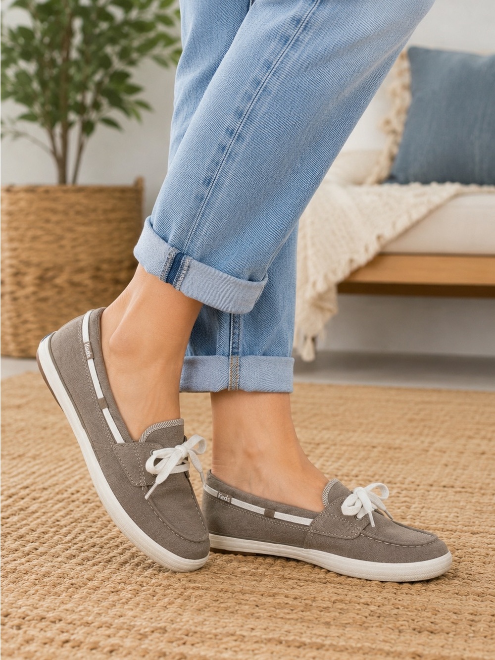 Keds Teacup Canvas Boat Shoes Women’s Size 7 Taupe Brown Lace Up Casual Flats